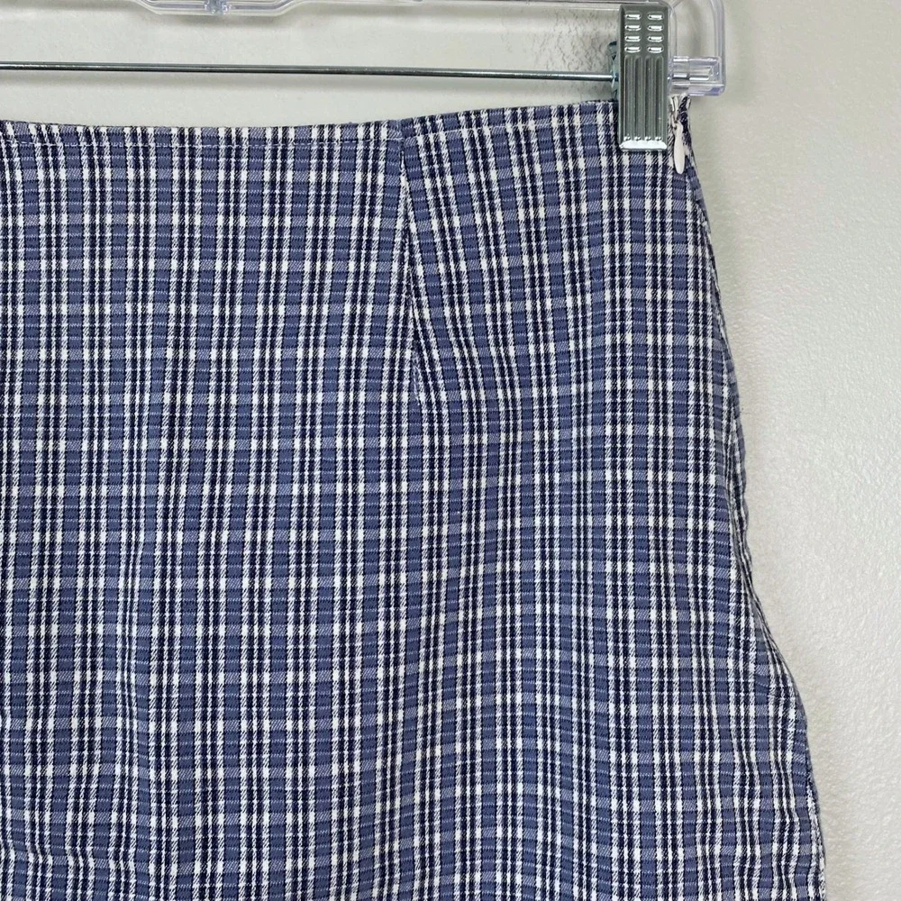 Faded Glory Stretch Plaid Mini Skirt Blue White Y2K Vintage Academia Size Medium